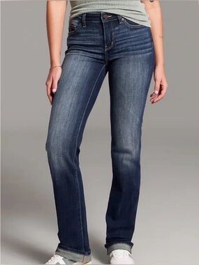 BKE Payton Mid-Rise Straight Leg Jeans — Dark Blue Wash, 32W x 30L